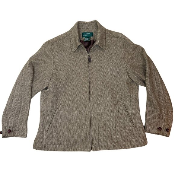 Lauren Ralph Lauren Wool Tweed Jacket 16 Brown Herringbone Full Zip Old Money - Picture 6 of 12